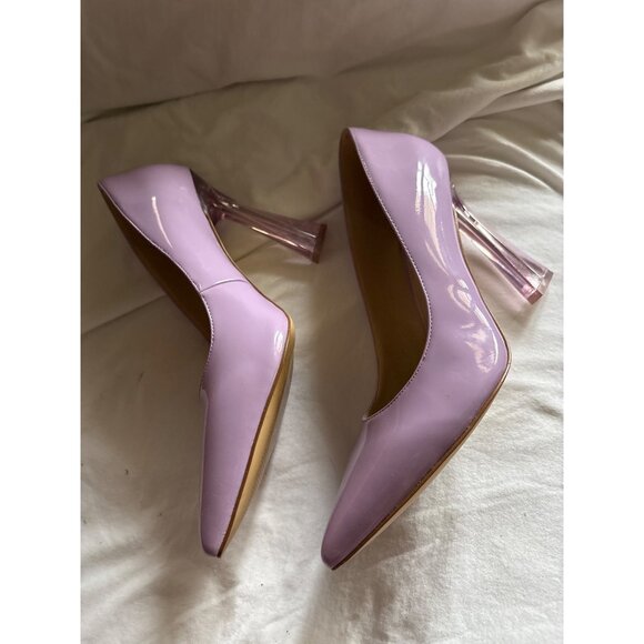 Lilac Patent Leather Pointed Toe Heels With Transparent Block Heel Size 11 - Picture 3 of 11